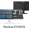 FlexScan EV3451Xの正面と背面を示すウルトラワイド曲面モニターの全体像