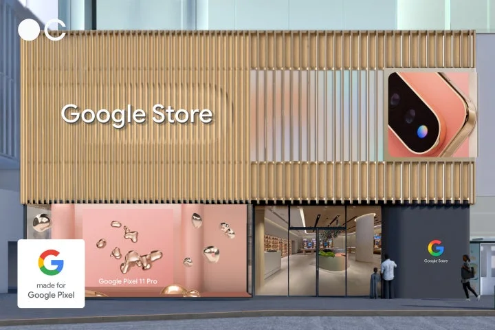 Google Store 表参道の外観とMade for Googleのロゴ