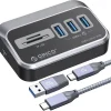 USBハブ本体と付属のUSBケーブル2種（USB-AおよびUSB-C）