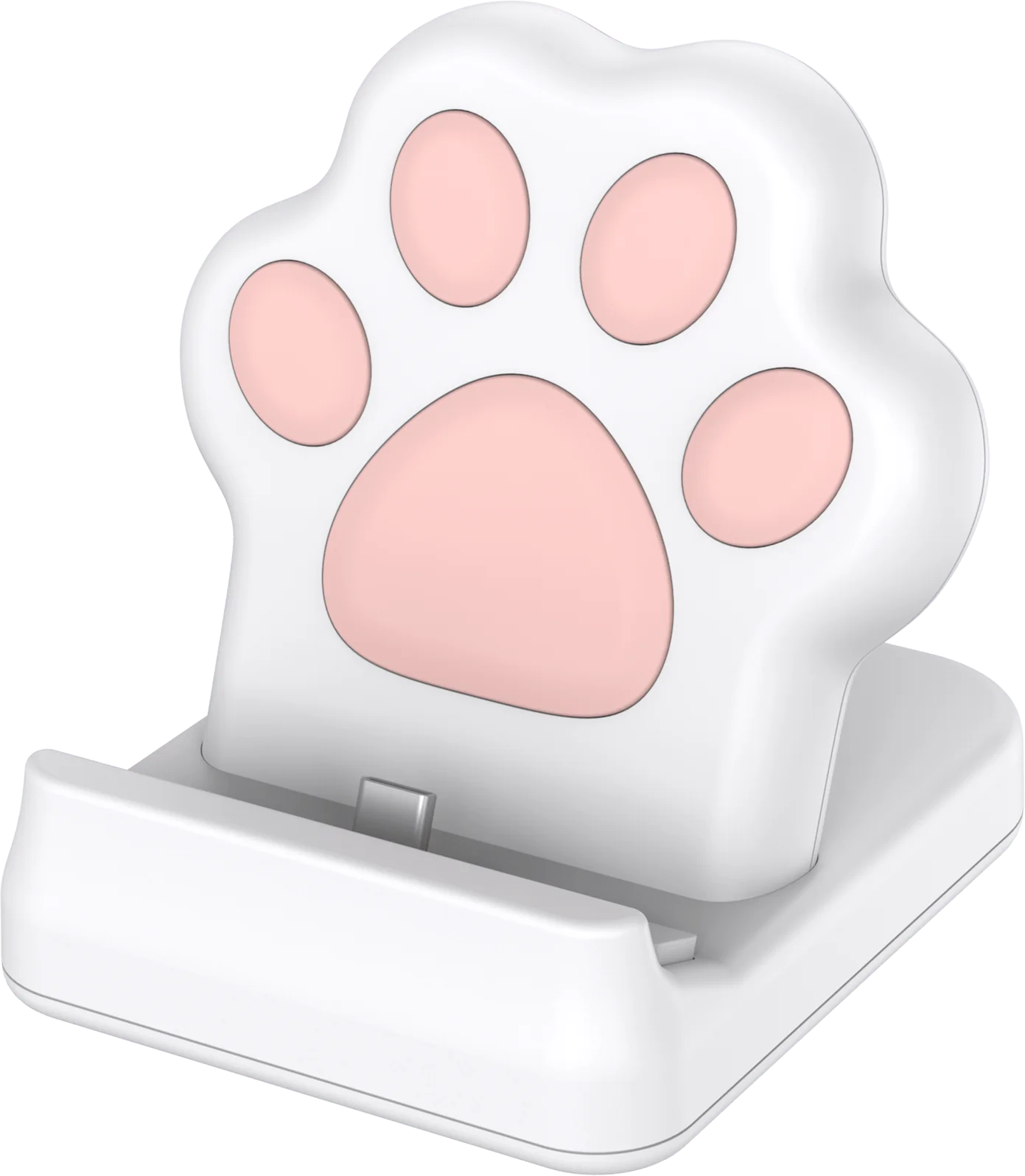 猫の肉球デザインのスマートフォン用充電スタンド(斜めからの全体像)