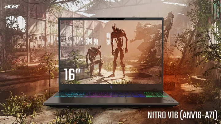 Nitro V 16 AIゲーミングノートPCのディスプレイ表示と本体外観