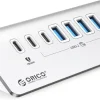 ORICOの7ポートUSB 3.2ハブ本体の斜めからの製品外観