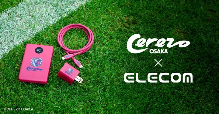 セレッソ大阪のロゴが入ったモバイルバッテリー、AC充電器、USBケーブルの3点セット