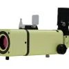 ACUTER OPTICS「LUMA-X」の全体像。黄色い鏡筒にファインダーとアイピースが装着されて