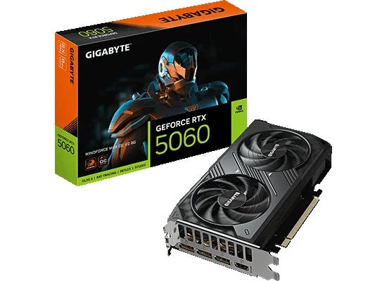GIGABYTE GeForce RTX 5060グラフィックボードと製品パッケージ
