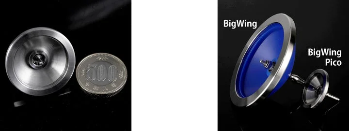 500円玉と並べたビッグウィング picoと、既存モデル「ビッグウィング」とのサイズ比較