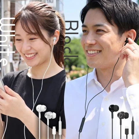 MOTTERUのUSB Type-C有線イヤホン（ホワイトとブラック）のカラーバリエーション