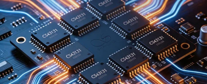基板上に配置された8基のCS43131 DACチップ