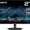 GIGABYTE GO27Q24Aのスペックを表示したモニター正面図