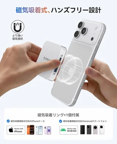 iPhoneにマグネットリングでドッキングステーションを装着する様子