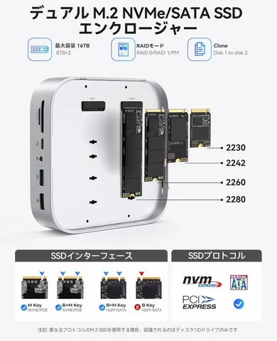 M.2 SSDの装着方法と対応するサイズ・プロトコルの図解
