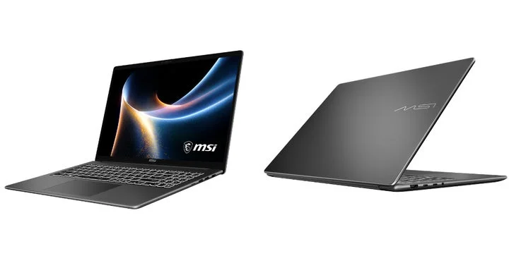 プラチナグレイカラーのModern 16S AI+ G3M、開いた状態と閉じた状態