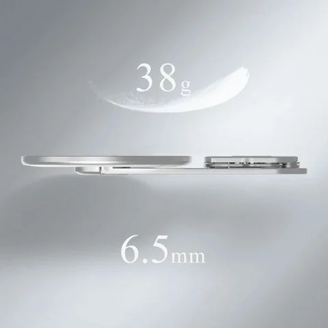 厚さ6.5mm、重さ38gを示す製品の側面図