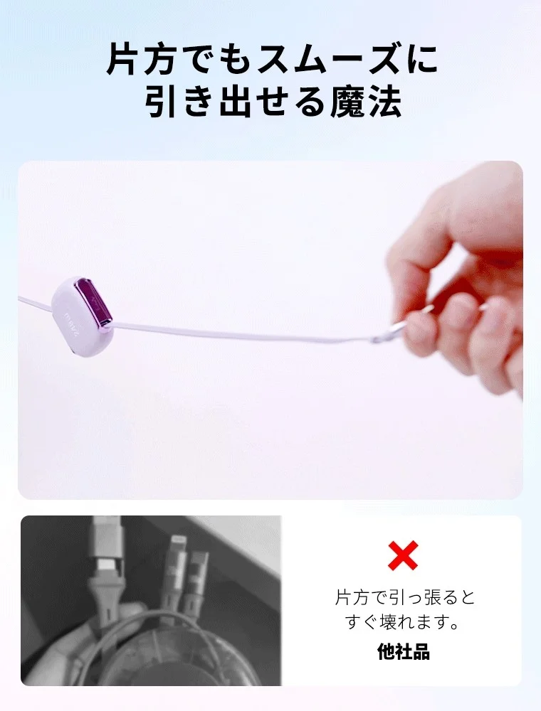 片側のみを引き出せる製品の動作と、他社製品との比較図