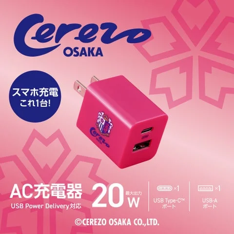 USB Type-CとUSB-Aポートを備えたピンク色のAC充電器