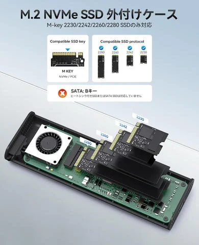 M.2 SSDの対応サイズやキー形状を示す内部構造の図解