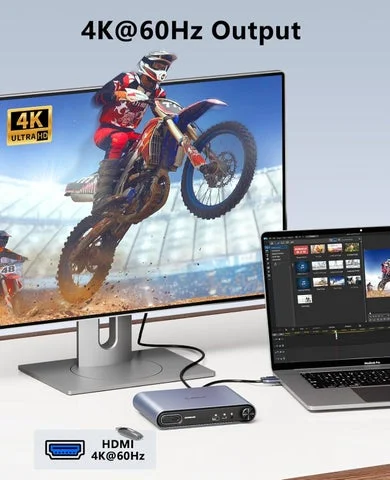 2-in-1ハブを介して4Kモニターで動画編集作業を行う様子