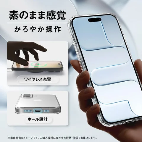 スマートフォンに装着したケースの操作性とワイヤレス充電の様子