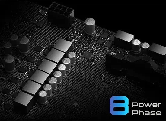 マザーボード上の8フェーズ電源回路部分