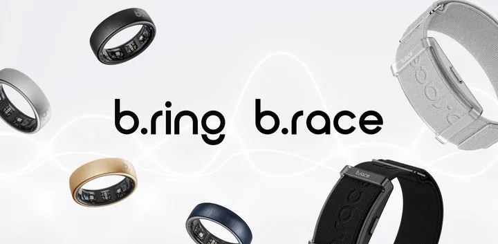 b.ringのスマートリングとb.raceのスマートバンドが並んだ画像