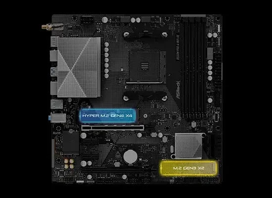マザーボード上のM.2スロット位置を示すハイライト画像
