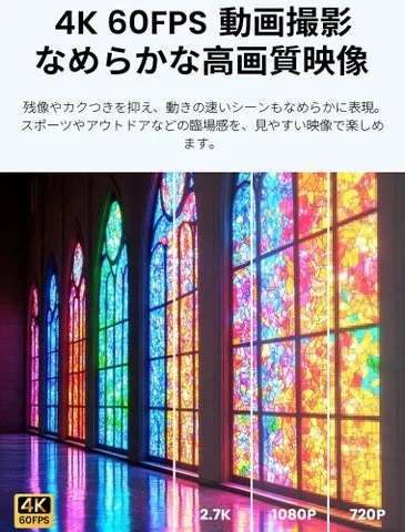 4K 60FPS撮影による高画質な映像の比較デモ。