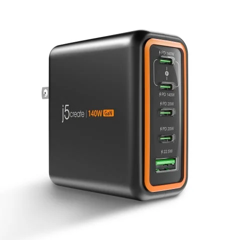 5ポート搭載の140W GaN急速充電器（JUP57140P）