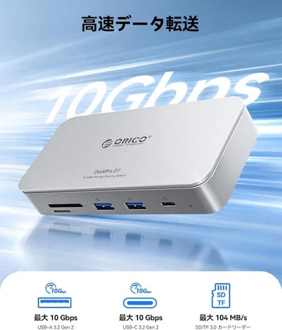 10Gbpsのデータ転送速度を強調したドッキングステーションの製品画像