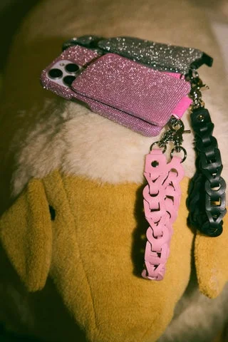 羊のぬいぐるみに装着されたSpace leather strapとケース