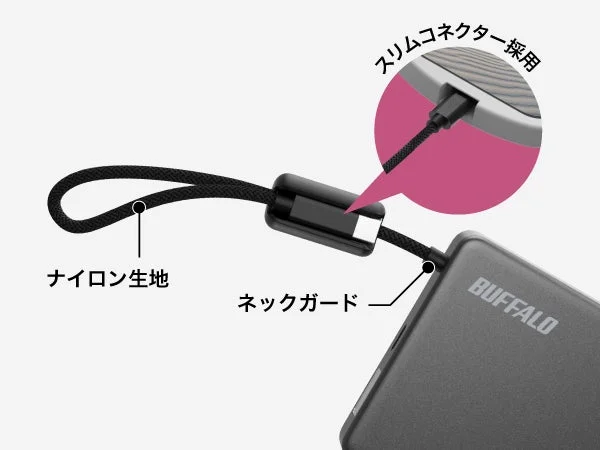 Type-Cケーブル一体型のコネクター構造とナイロン素材