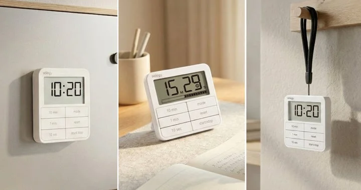 マグネット、スタンド、ストラップで設置されたタイマーの3パターン