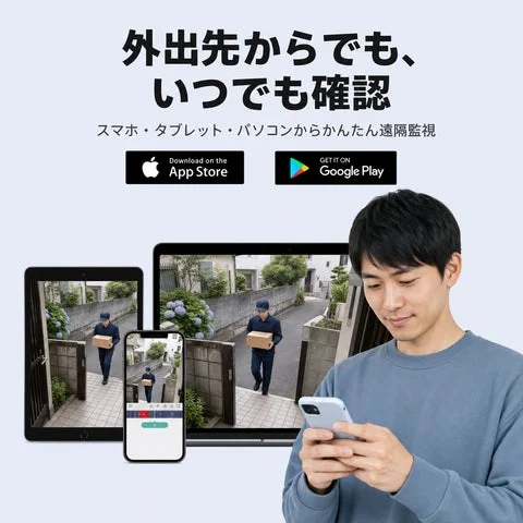 スマートフォンで遠隔監視をしている様子