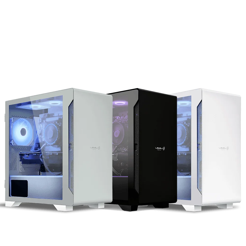 白と黒のタワー型デスクトップPC筐体が並んだ画像