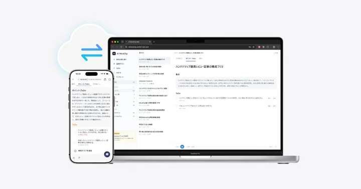 PCブラウザ版とスマホアプリが同期している画面