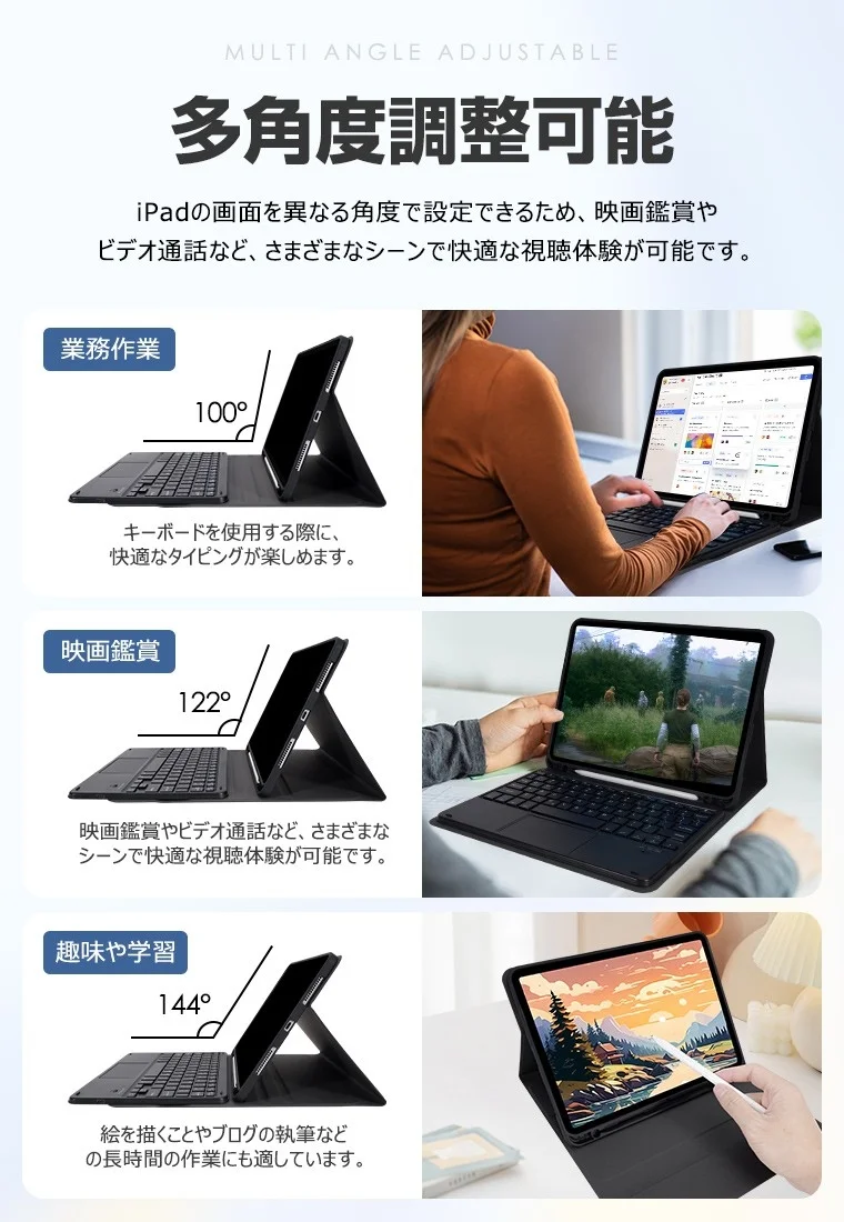 iPadケースのスタンド角度調整例