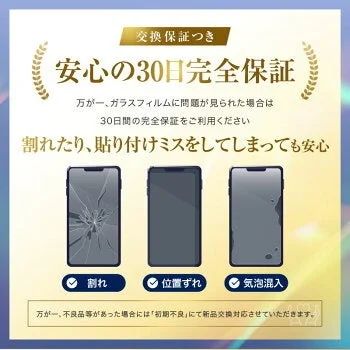 割れ、位置ズレ、気泡混入をカバーする30日間保証の案内