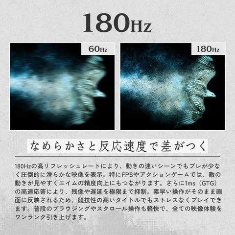 60Hzと180Hzの映像滑らかさの比較イメージ
