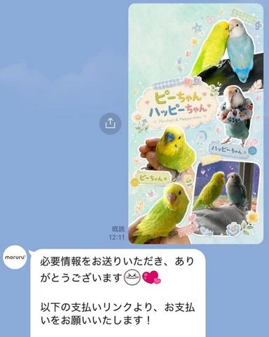LINEで画像が送信され、支払いリンクが届いている画面