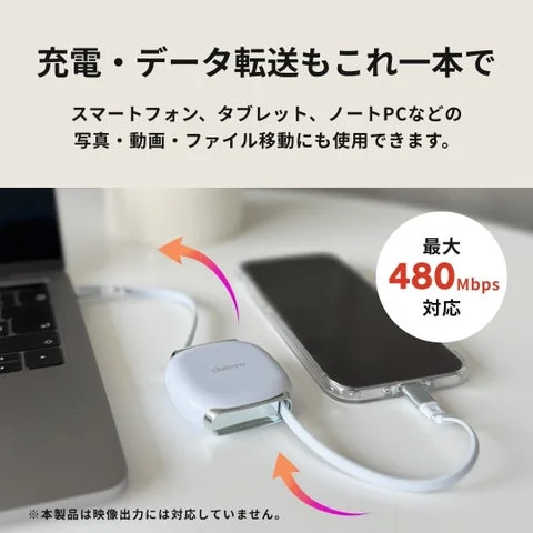 ノートPCとスマートフォンを接続してデータ転送している様子