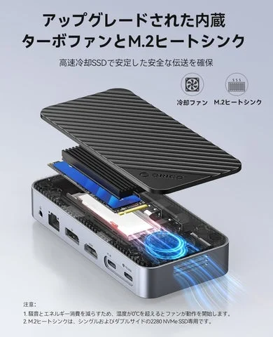 内蔵ファンとヒートシンクによる冷却構造の図解。