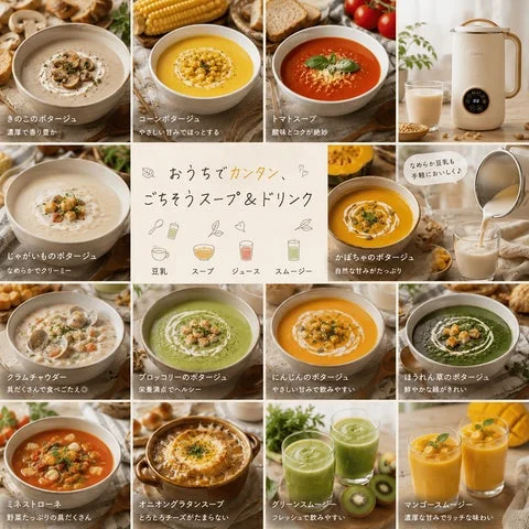 豆乳メーカーで作れるスープやドリンクの多様なメニュー一覧