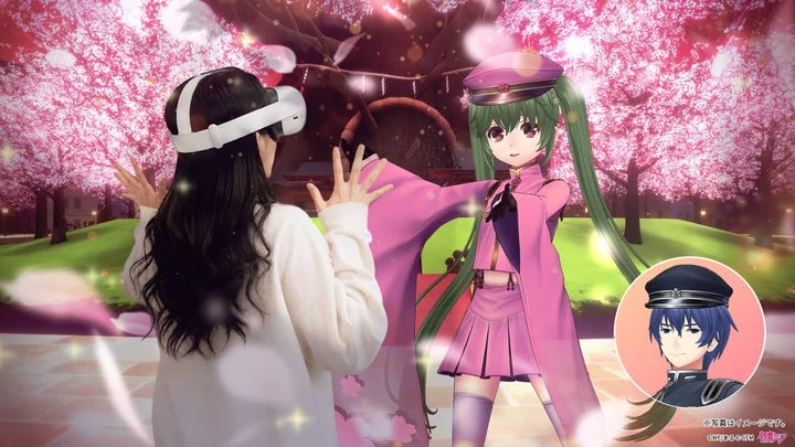 VRヘッドセットを装着してキャラクターと対面する様子