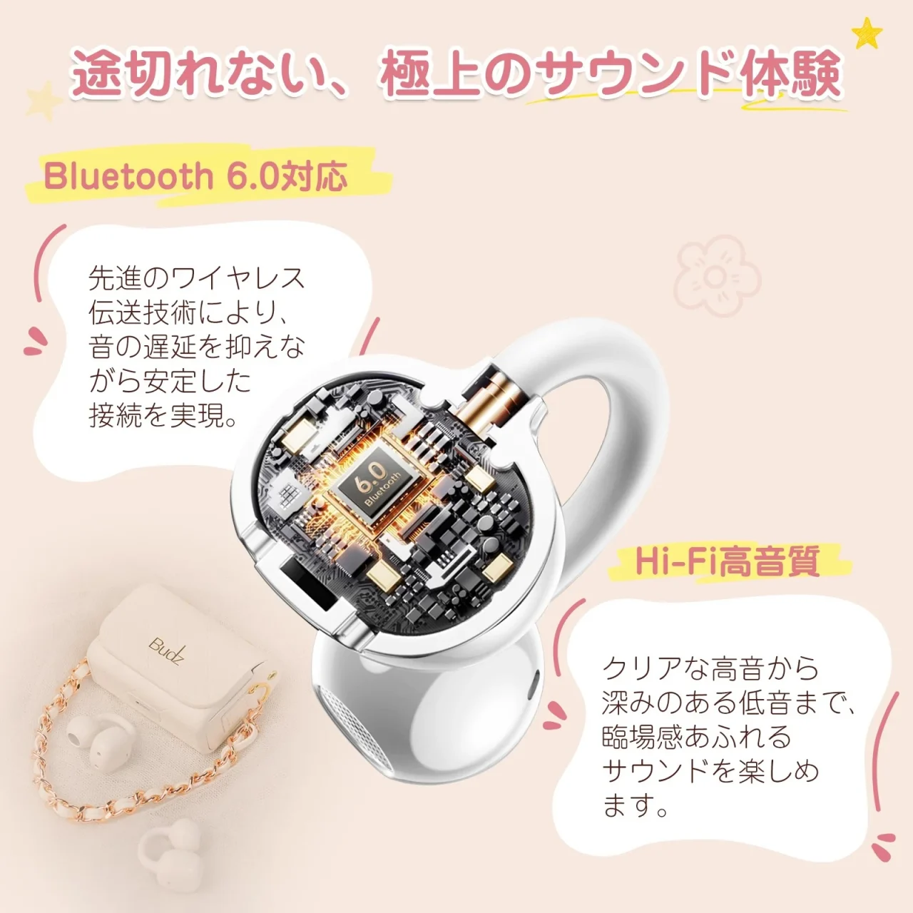 イヤホン内部の基板構造とBluetooth 6.0チップの図解