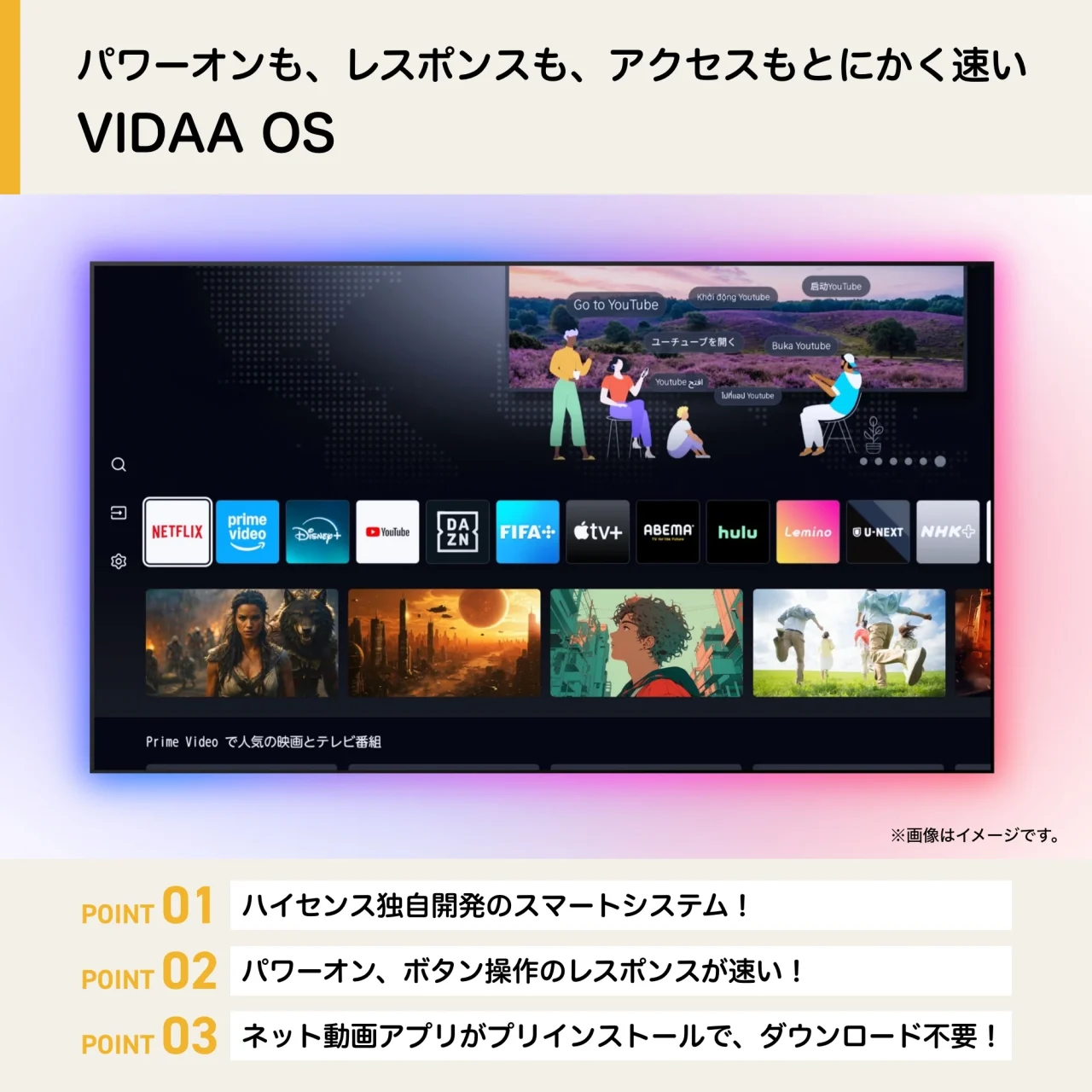 VIDAA OSのホーム画面と機能ポイント