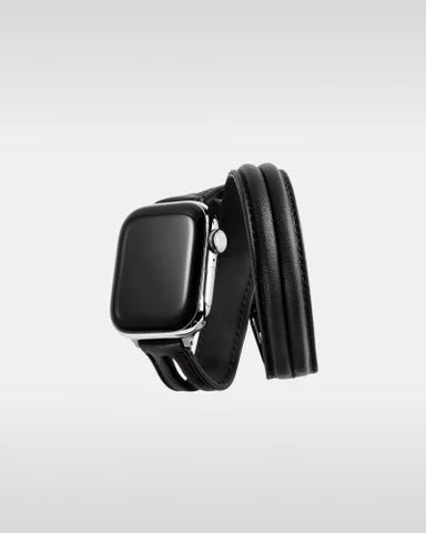 ブラックのレザーハイブリッドダブルラップバンド製品単体