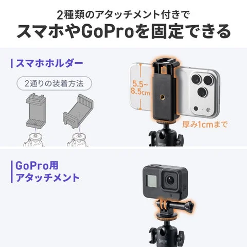 スマホホルダーとGoPro用アタッチメントの装着例