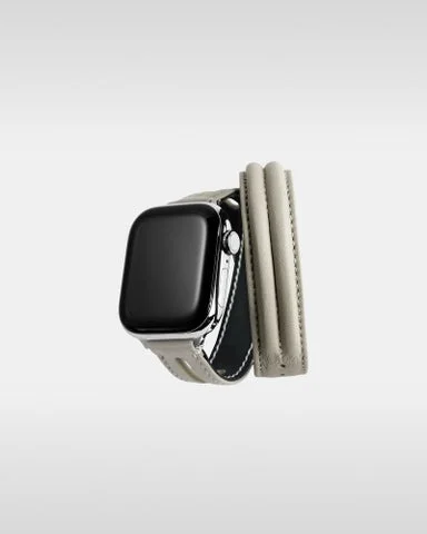 ホワイトベージュのレザーハイブリッドダブルラップバンド製品単体