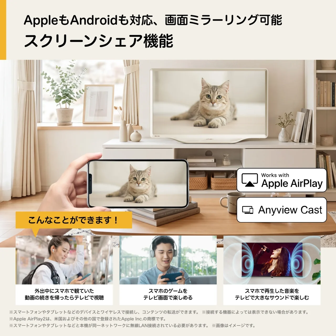 スマホ画面をテレビに映すスクリーンシェア機能