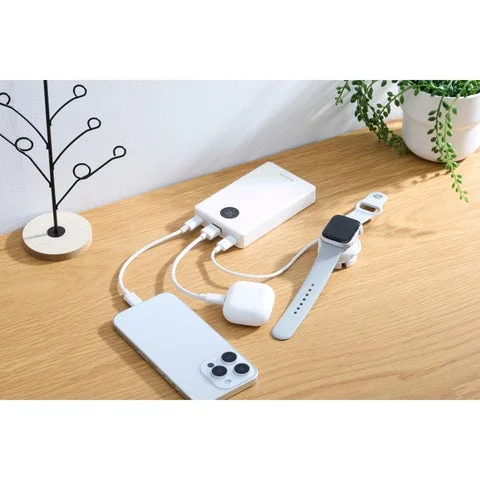 モバイルバッテリーで複数の機器を充電している様子