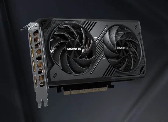 RTX 5060のWINDFORCE冷却システムを搭載した正面外観